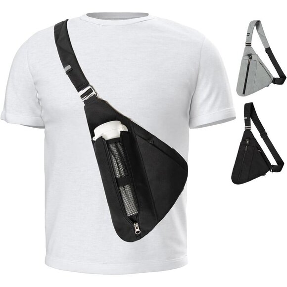 Travel Sling Bag Men RFID Crossbody Chest Backpack Water Bottle Pocket main image 3